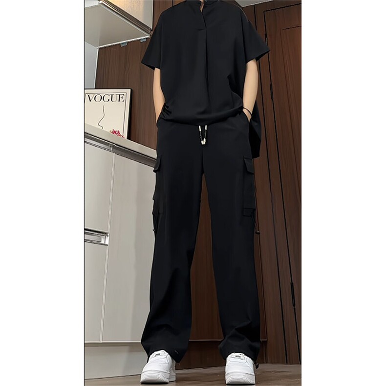 TZ05/P65夏季纯色冰丝polo衬衫休闲长裤两件套宽松上衣速干裤套装图片