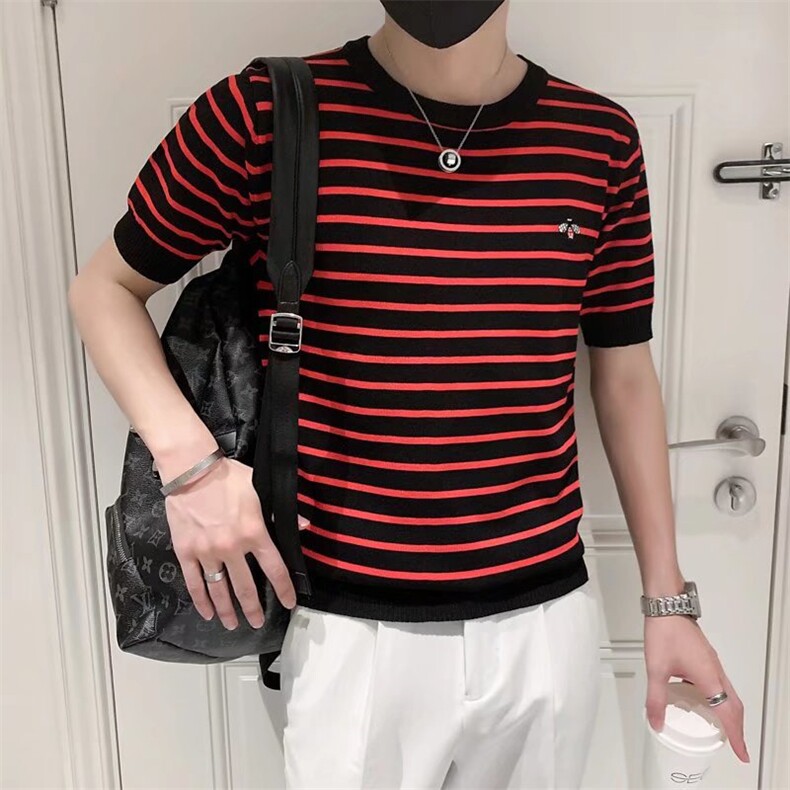 男春季潮韩版宽松百搭情侣冰丝短袖针织衫S247P37图片