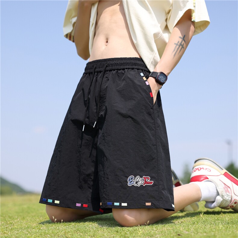 万针刺绣设计冰丝短裤男夏款2025新款中裤815A-DK24-P40控68图片