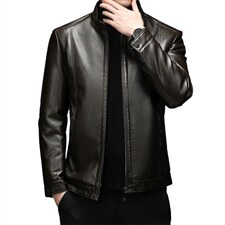 2023冬季皮衣夹克中青年男加绒立领新款男皮外套DFLDJP15006-P145,男装皮衣,电商B212（原钱塘6029）