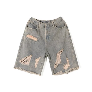 2023港风文艺屁破洞五分裤男春夏宽松潮流短裤图片