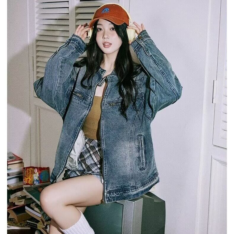 JK8936-P69美式复古水洗做旧拉链口袋牛仔外套男女潮流痞帅,男装工装外套,电商B323A