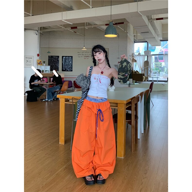 0918很秀甜酷设计感拼接绑带宽松工装裤女辣妹百搭垂感显瘦阔腿裤,男装工装外套,星座1210-1