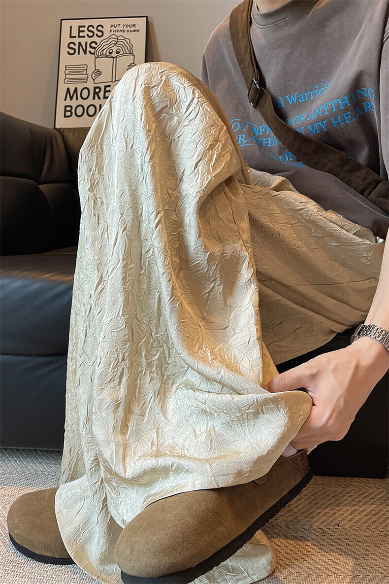 8XL-M高级感冰丝裤男诧寂风定制手工乱褶宽松阔腿拖地裤男K9152,男装休闲裤,电商D206-1