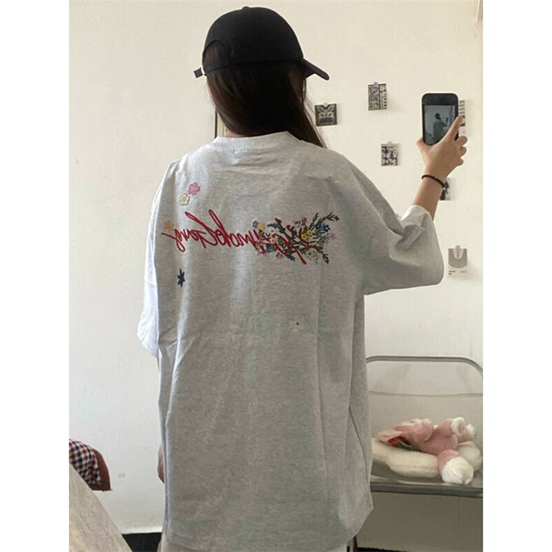 万针全刺绣工艺抖音得物高品质260克重磅纯棉双纱美式高街短袖T恤图片