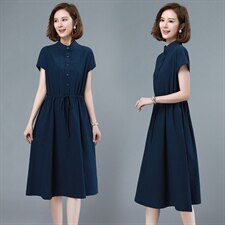 2021夏季新款简约休闲舒适气质棉麻连衣裙，女装连衣裙，依恋蒂丝