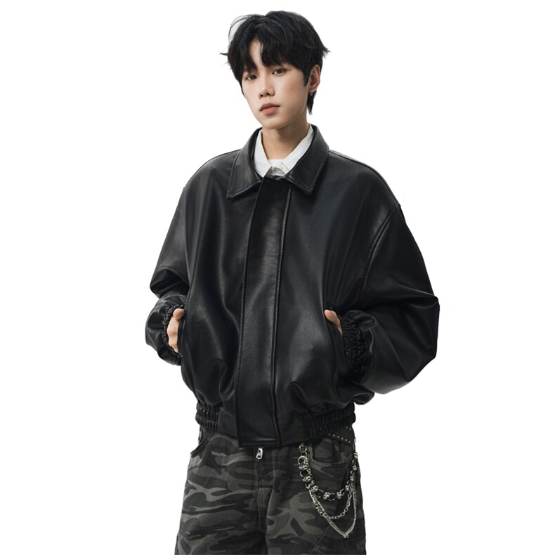 美式简约短款垫肩皮衣夹克男生秋冬高质感棉服外套JK3652-特P78,男装夹克,电商B295