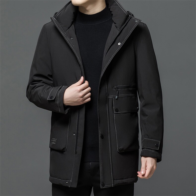冬季新款男士加厚保暖中长款羽绒服中年宽松休闲爸爸装连帽外套,男装羽绒服,电商B212（原钱塘6029）