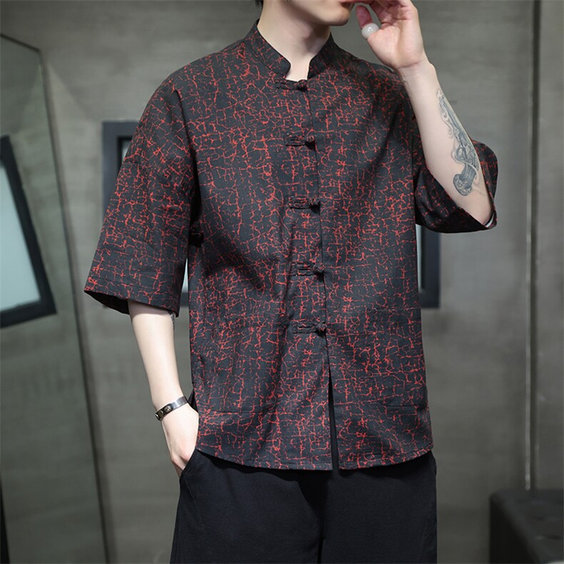 新中式提花风潮T恤短袖防香云纱龟裂纹汉服唐装T2413-P58,男装T恤,电商A227