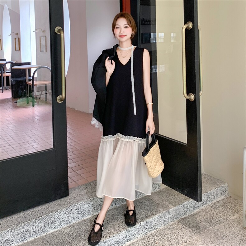 黑色贵气感穿搭套装女2025夏季新款蕾丝拼接无领西装背心裙两件套,女装套装/套裙,2D078