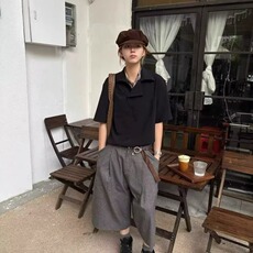 青少年设计感拼接老钱风七分休闲裤复古cleanfit阔腿短西裤男女款，男装西裤，星座506A