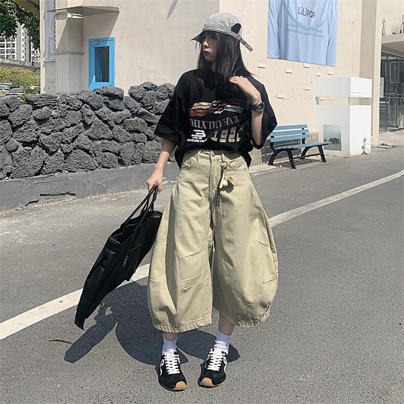 美式阔腿弯刀裤2025新款夏季休闲裤宽松七分裤牛仔长裤YD705-P60图片