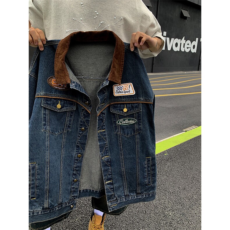 春季新款美式复古牛仔外套男机车潮牌翻领夹克宽松上衣JK1099-P85,男装工装外套,星座1103-3
