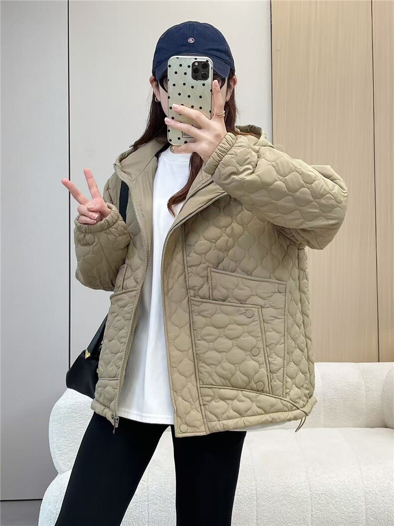 2025冬装新款修身保暖时尚菱形格个性女士棉服外套,女装棉衣/棉服,江忆布依