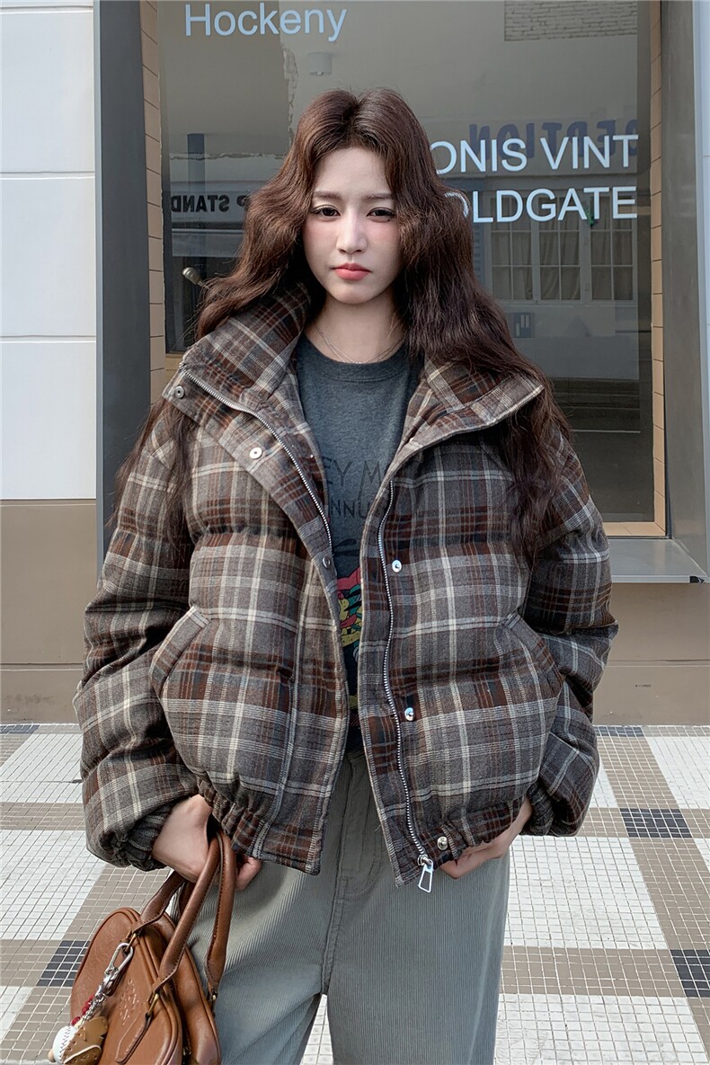 格子立领白鸭绒羽绒服,女装羽绒服,1D066-1