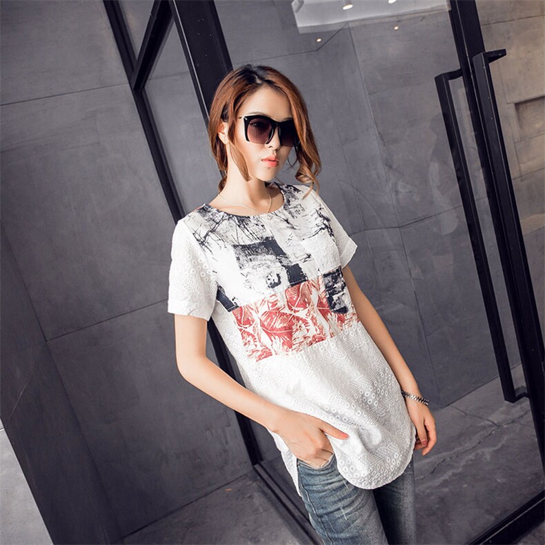 时尚宽松短袖T恤女夏季新款韩版印花上衣显瘦百搭休闲女装，女装T恤，深水步