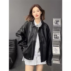皮衣女外套2025新款春秋季美式复古棕色皮夹克机车咖色美拉德穿搭图片