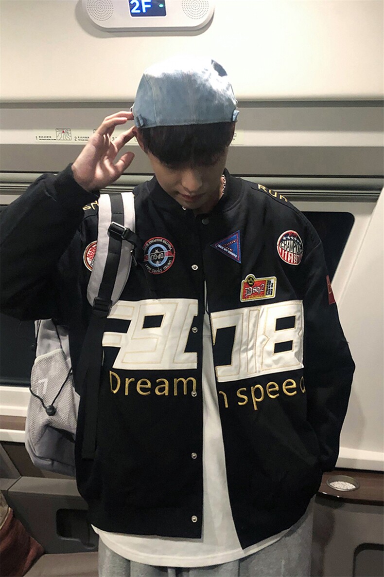 机车赛车棉服外套男冬oversize棒球服美式高级感小众vibe高街棉衣,男装夹克,电商A089-1