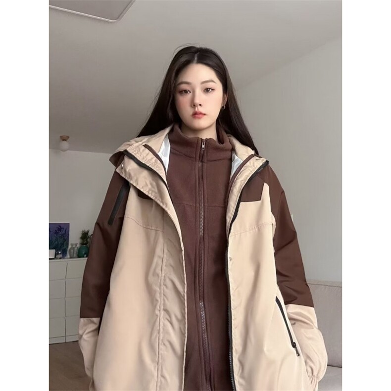 冲锋衣三合一可拆卸卡其色灰色M-XXLV33,男装夹克,星座1116A-1（原606A）