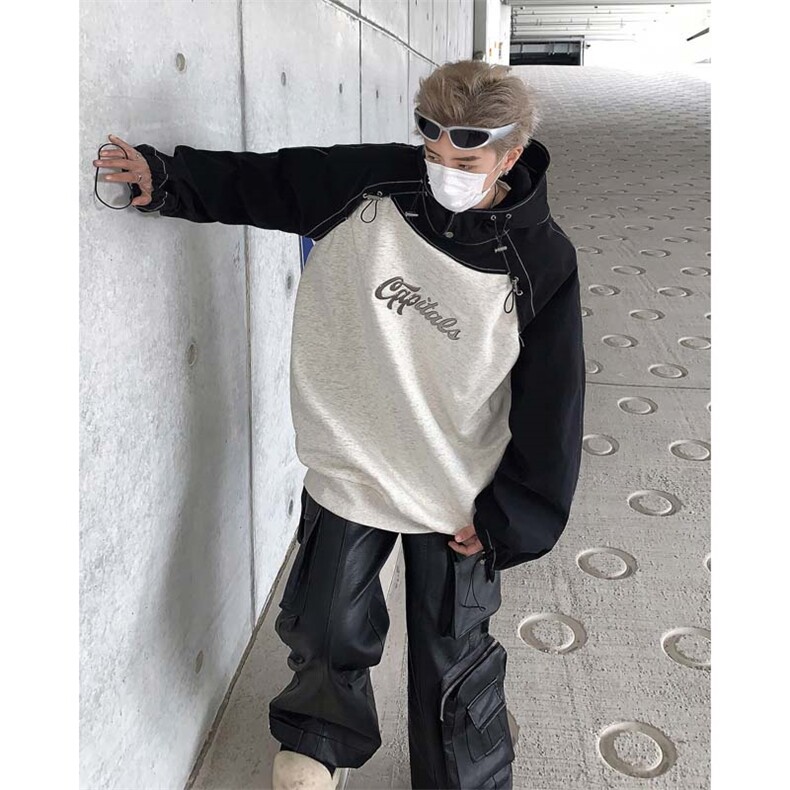 美式复古连帽卫衣24春季新款抽绳拼接套头外套XZ514-2-20246-P88,女装短外套,星座514-2(原B239)