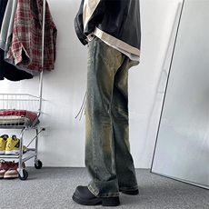 牛仔裤男春秋美式街头宽松长裤带吊绳N07029-P45，男装牛仔裤，星座308B-2