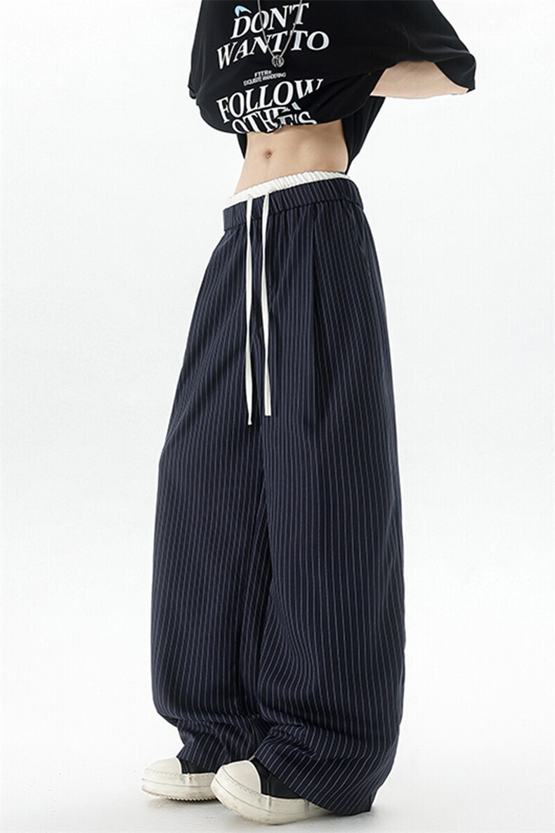 8XL-M假两件双腰山本裤条纹休闲西裤男夏宽松大码阔腿裤KZ052P60,男装休闲裤,电商B312