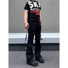 秋冬美式裤腿绑带重工高街多口袋工装水洗黑牛仔裤K7158-P55网图，男装牛仔裤，电商B245