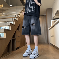 破洞牛仔短裤男夏季薄款中裤美式街头宽松运动五分裤N01726-P38，男装牛仔裤，星座308B-2