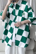C6071/P35夏季新款格子冰丝短袖衬衫男女潮休闲衬衣宽松大码上衣，男装衬衫，电商A141