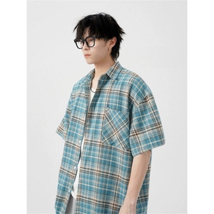 日系cityboy格子短袖衬衫男夏季潮牌美式休闲情侣衬衣LM1355-P40图片