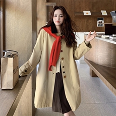 灯芯绒领工装风衣外套女春秋2025新款中长款流行高级感学院风大衣，女装风衣，2C372
