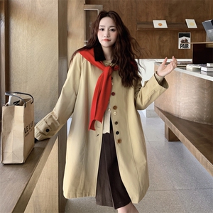 灯芯绒领工装风衣外套女春秋2025新款中长款流行高级感学院风大衣图片
