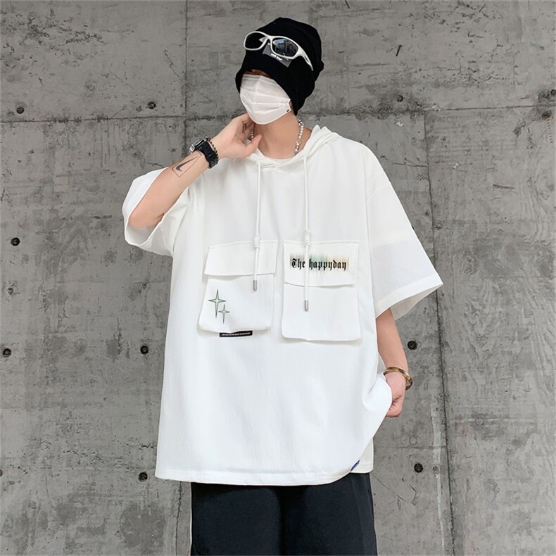 DSA028-MQA2330P38夏季复古潮牌连帽工装短袖男百搭休闲卫衣,男装T恤,电商A028