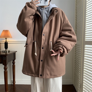冬季加厚毛呢外套男ins港风连帽呢大衣假两件潮牌棉服 W6510-P75图片