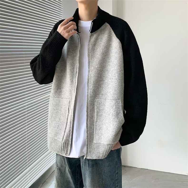 开衫条纹拉链毛衣男百搭针织衫简约外套立领外搭情侣秋冬M279,男装针织衫/毛衣,星座506
