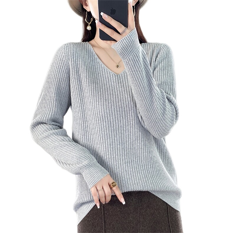 100%纯棉圆领打底衫女2025秋冬重磅加厚内搭毛衣宽松休闲针织衫潮,针织衫/毛衣,阁惠羊绒