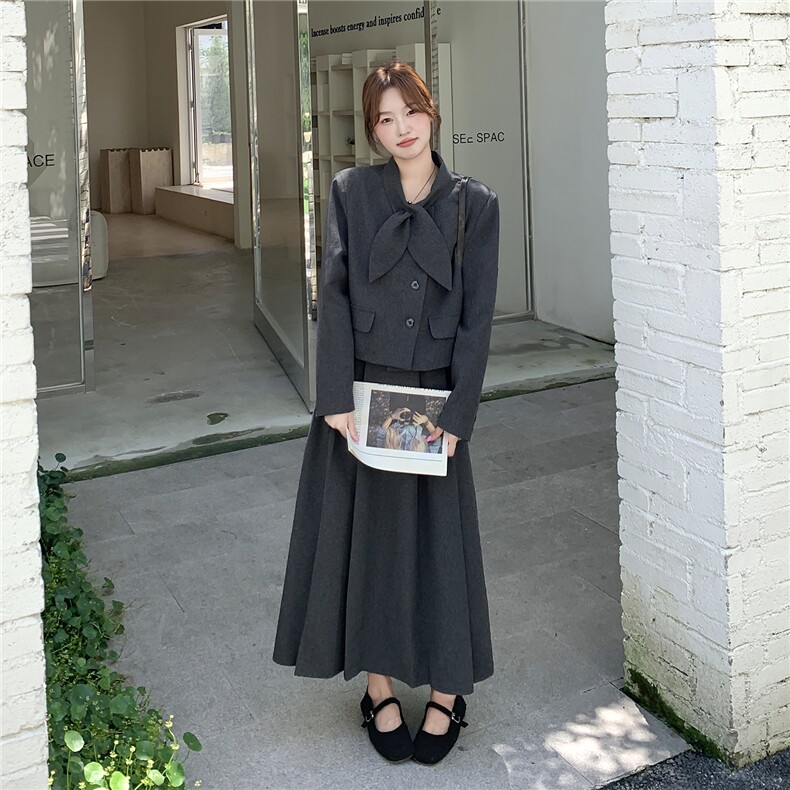 灰色韩版两件套连衣裙，女装套装/套裙，浙宝238