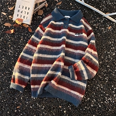 美式慵懒宽松polo领条纹毛衣男女秋冬新款翻领上衣潮流MZ951-P58，男装针织衫/毛衣，星座412-3