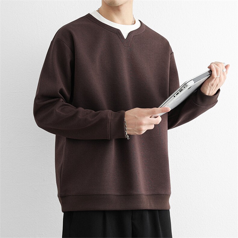 高端假两件男士卫衣春秋季痞帅纯色长袖打底衫2025新款男装上衣,男装T恤,星座914