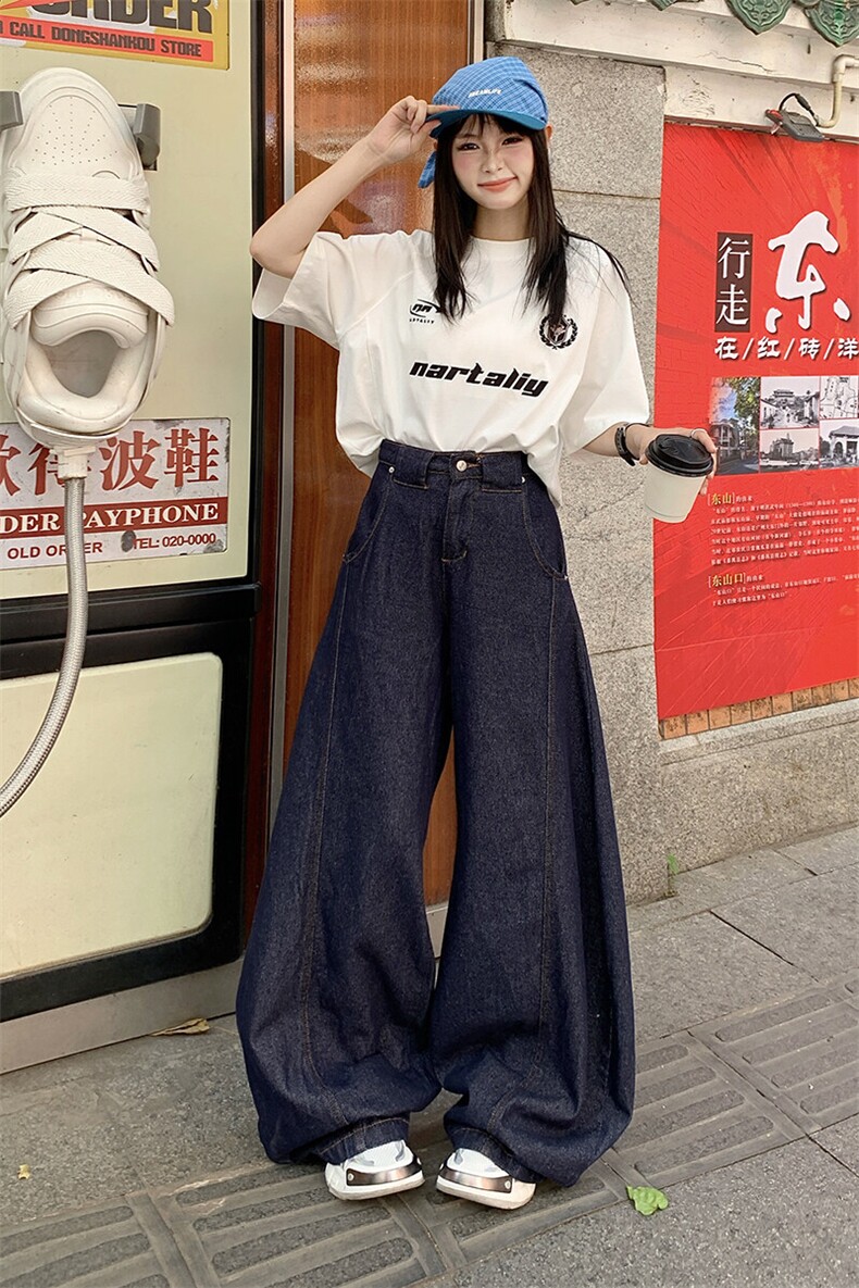 复古蓝弯刀牛仔裤2026夏季美式宽松百搭阔腿拖地长裤子YD9006-P60,男装牛仔裤,星座509