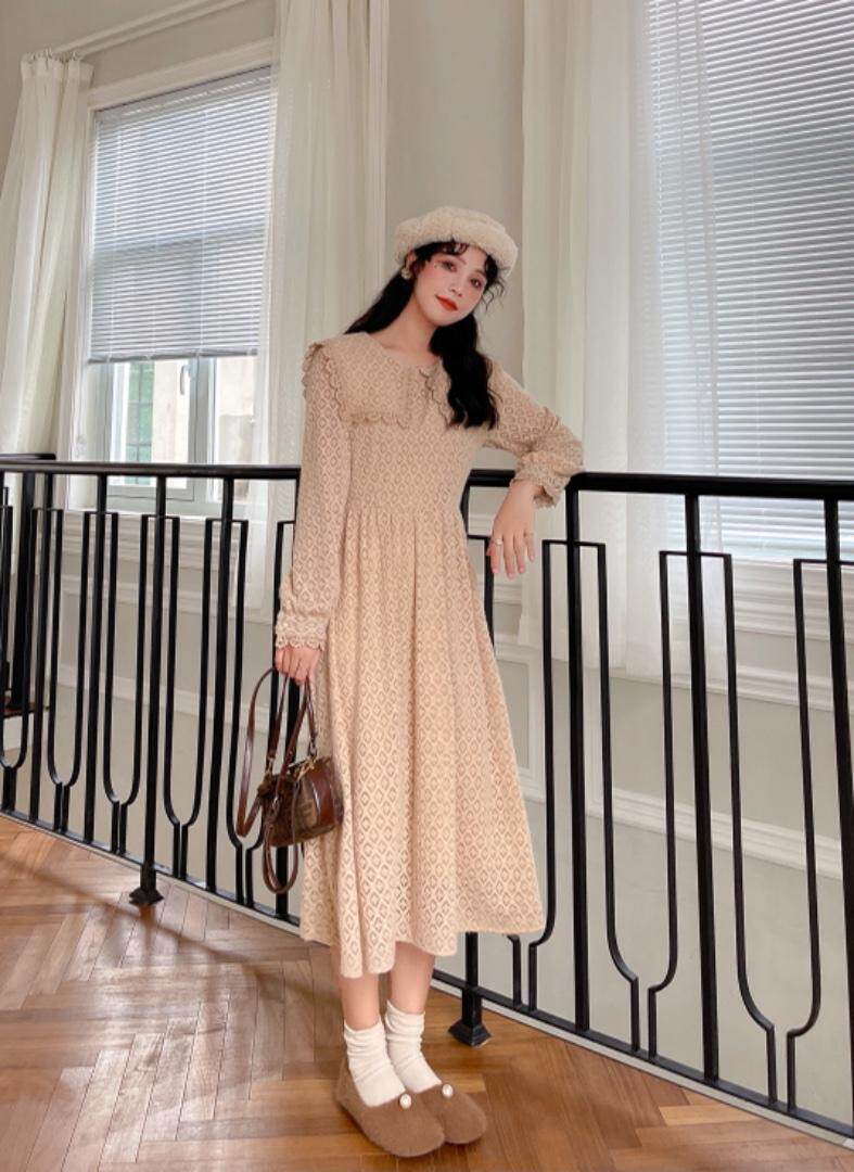 海军领子蕾丝连衣裙，女装连衣裙，安玖拉