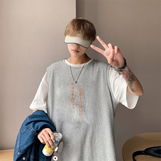 ！港风2023夏季无袖背心男加肥加大码宽松短袖T恤男BX278-P20，男装背心/马甲，电商B371