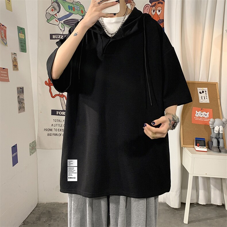 LD54045-P45NASA连帽短袖t恤男大码胖子带帽五分袖中袖,男装T恤,电商A040