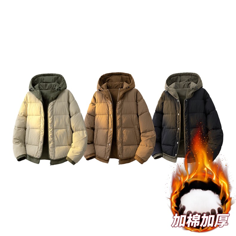 日系复古假两件连帽棉衣男冬季宽松情侣冬季棉服M0829-P103图片