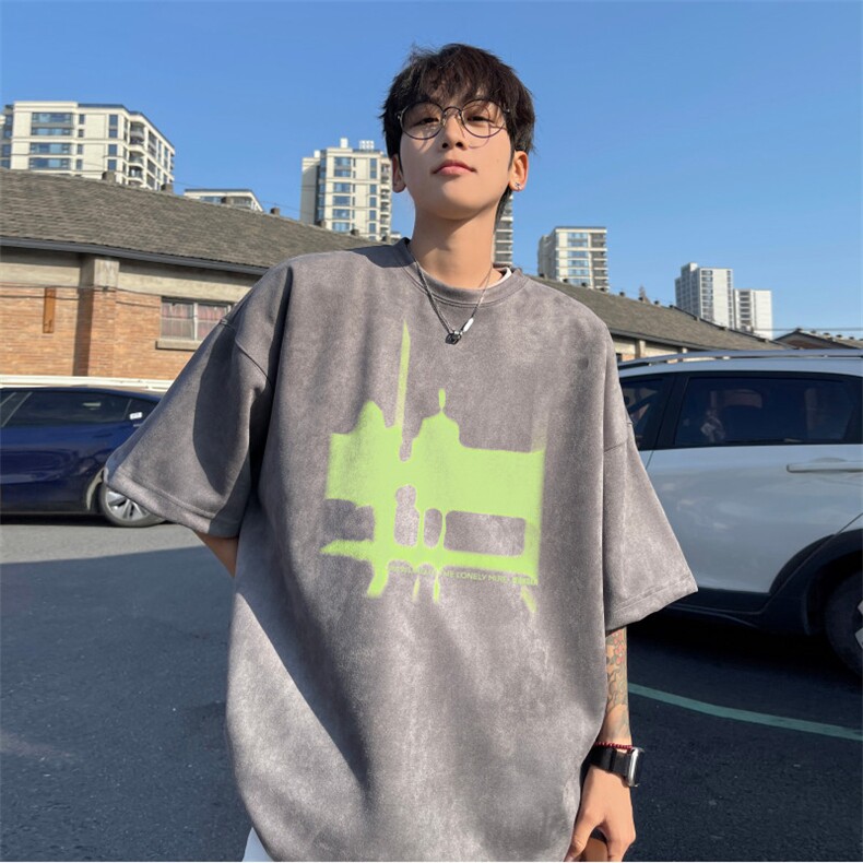 抖音直播品质夏季新款麂皮绒潮流印花短袖djp314-特批23控39,男装T恤,星座605(原A050)