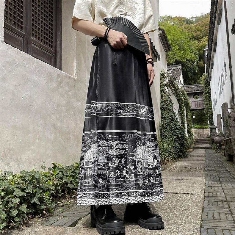 新中式风汉服马面半身裙男女款夏季潮牌宽松长裙KZ470-P48图片