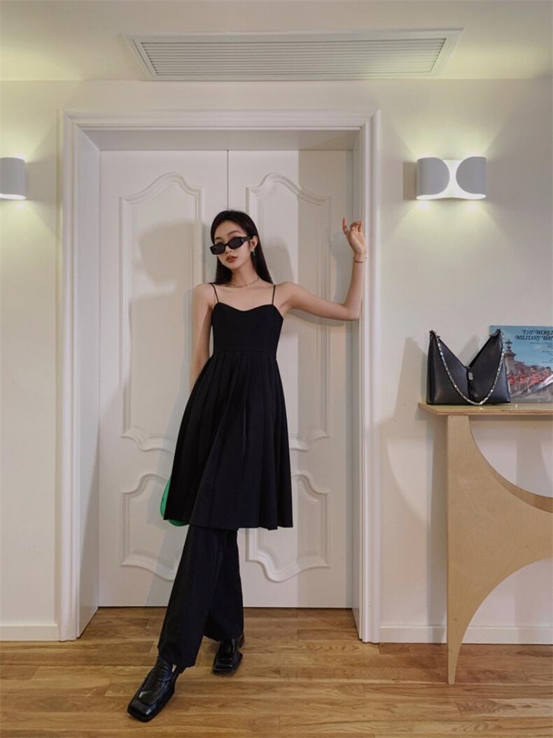 现货夏款现货吊带百褶裙西装裤两件套可分开，女装背心吊带，LION&CAT(2F)