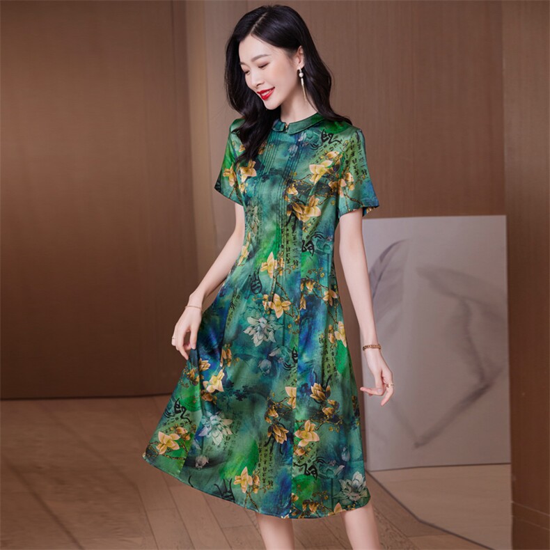 新式改良旗袍喜婆婆时尚妈妈婚宴礼服高级感花罗香云纱真丝连衣裙,女装连衣裙,阿舍尔精品