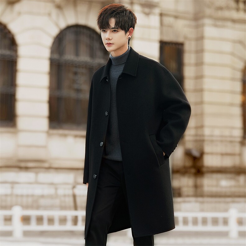 羊毛中长款大衣男士双面羊毛高级感风衣冬季加厚纯色C717P445，男装毛呢大衣，电商A355（原A415）