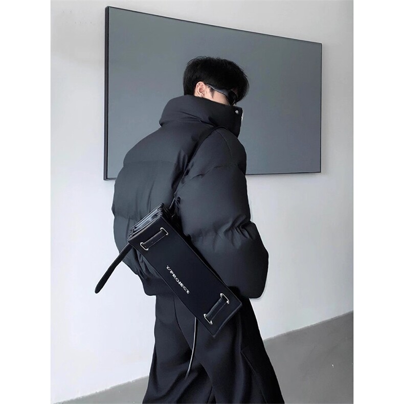 现货5W件冬季三防重磅硬挺boxy短款羽绒立领PU皮棉衣外套加厚棉服,男装棉衣,电商A443